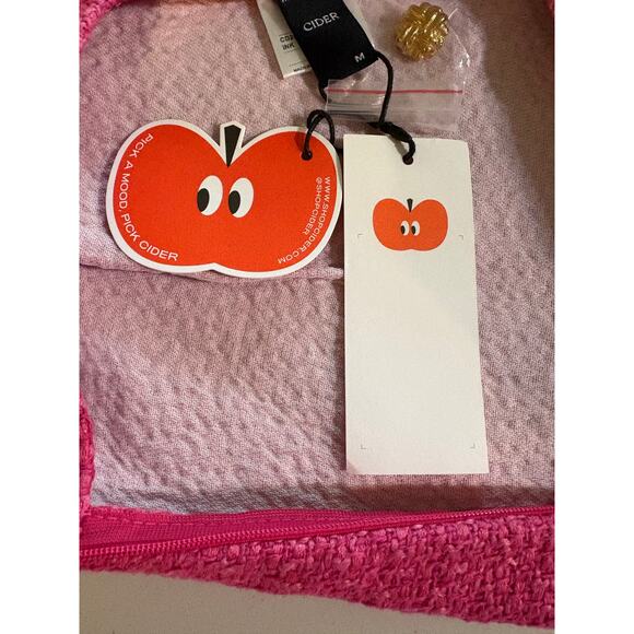 Cider NWT Pink Tweed Mid Waist Fringe Button Mini Skirt Size M - Picture 5 of 7